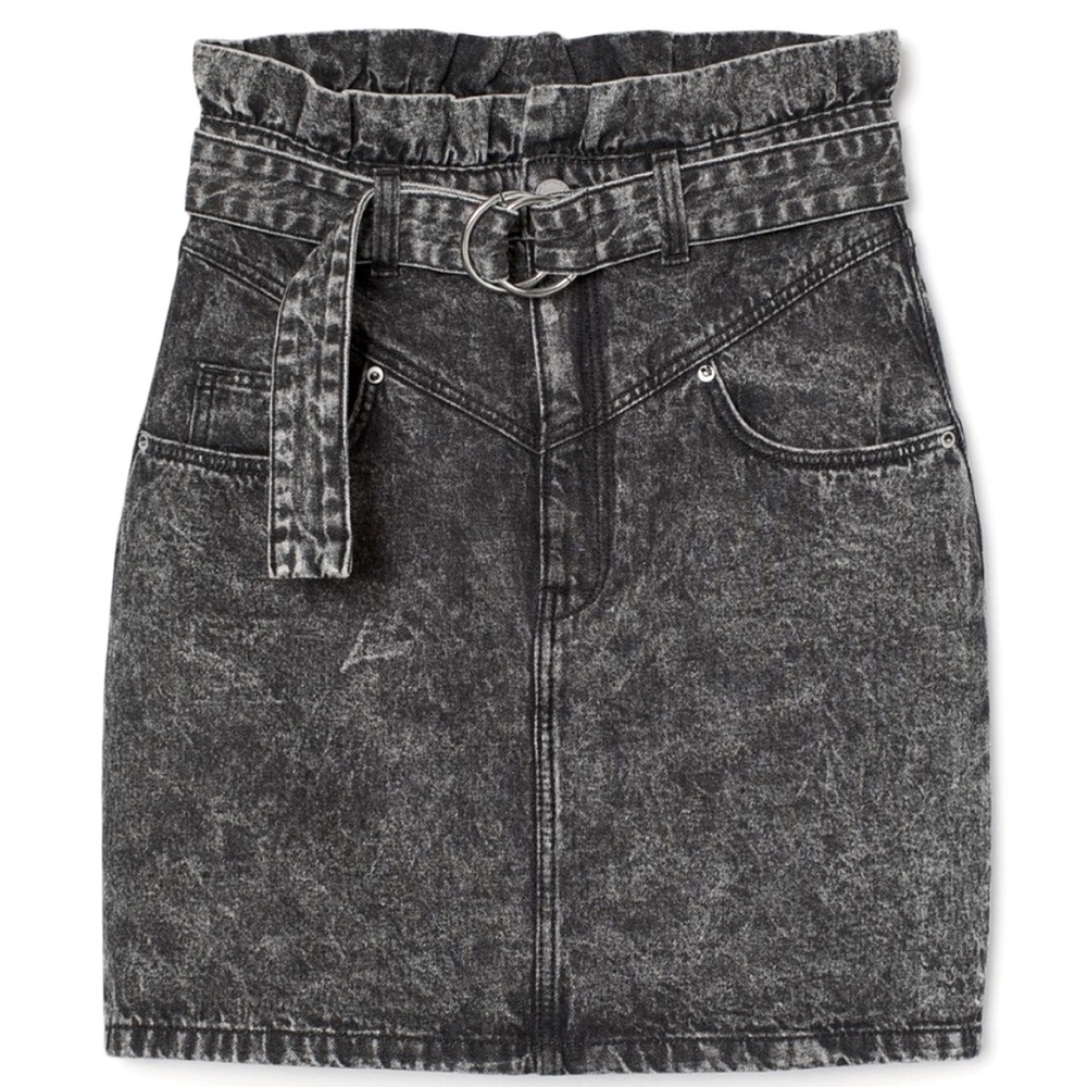 NWT H&M Divided Acid Wash High Waisted Paper Bag Denim Skirt with Ring Belt 6 🤩